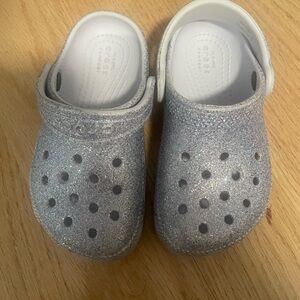 CROCS Silver Glitter Slippers with Rotating Heel Strap